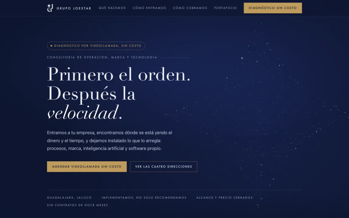 Portada del sitio de Grupo Joestar, consultoría